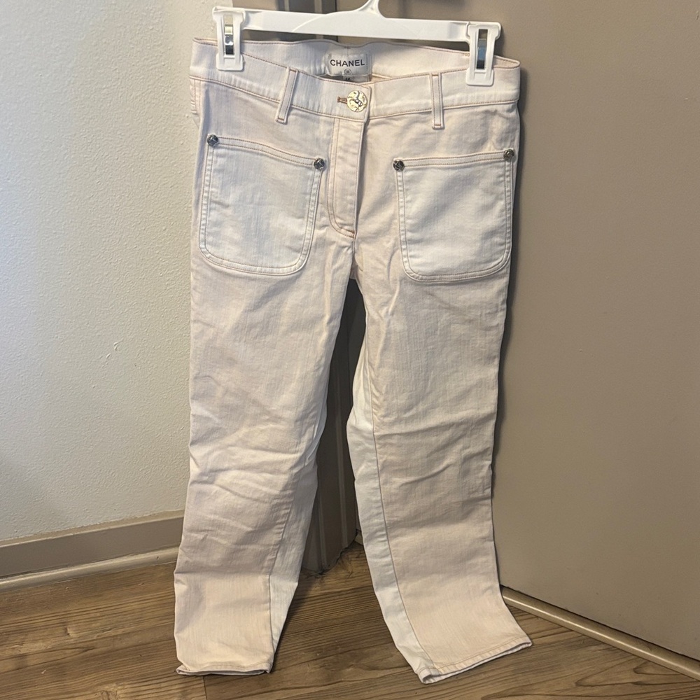 CHANEL Cream Denim Pants